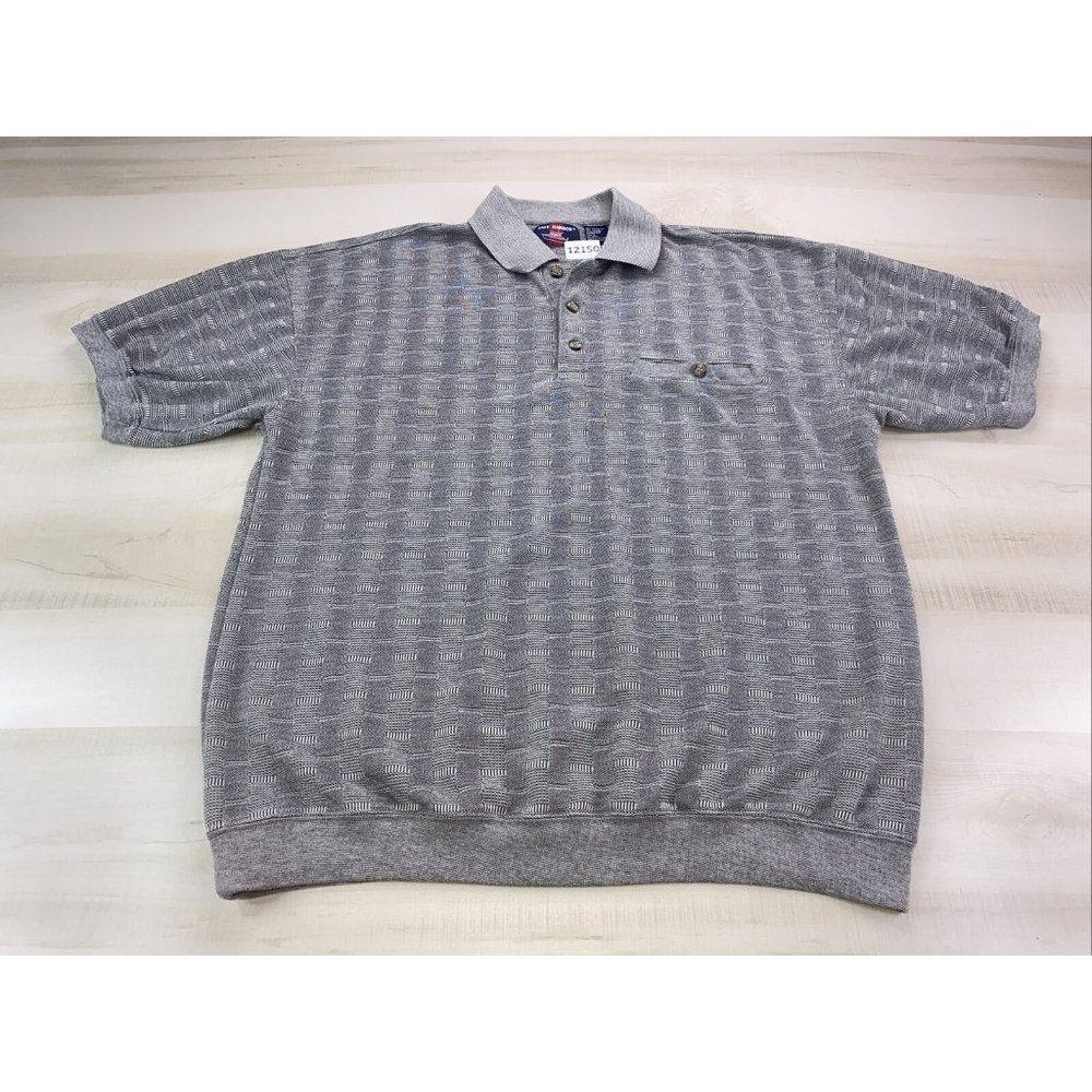 Vintage Safe Harbor Men’s Gray Grandpa Pocket Front Polo Shirt Large-12149